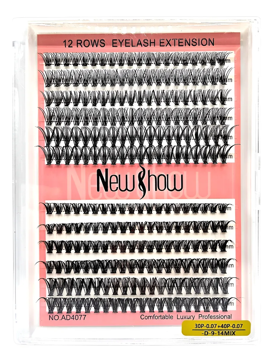 Cílios New Show 12 Linhas Tufo Lash 30+40p Mix 9-14 Preto D 9.14 Mm 0.07 Mm